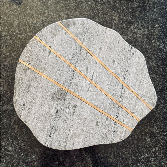 Solid Gray Stone Plate Tray Gold Inlay Design - Picture 2 of 3